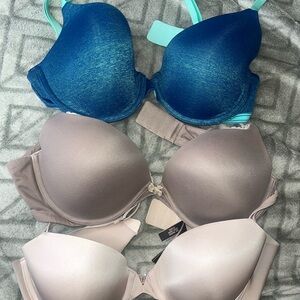 Victoria's Secret Blue, light pink and eggplant Bra Set of 3